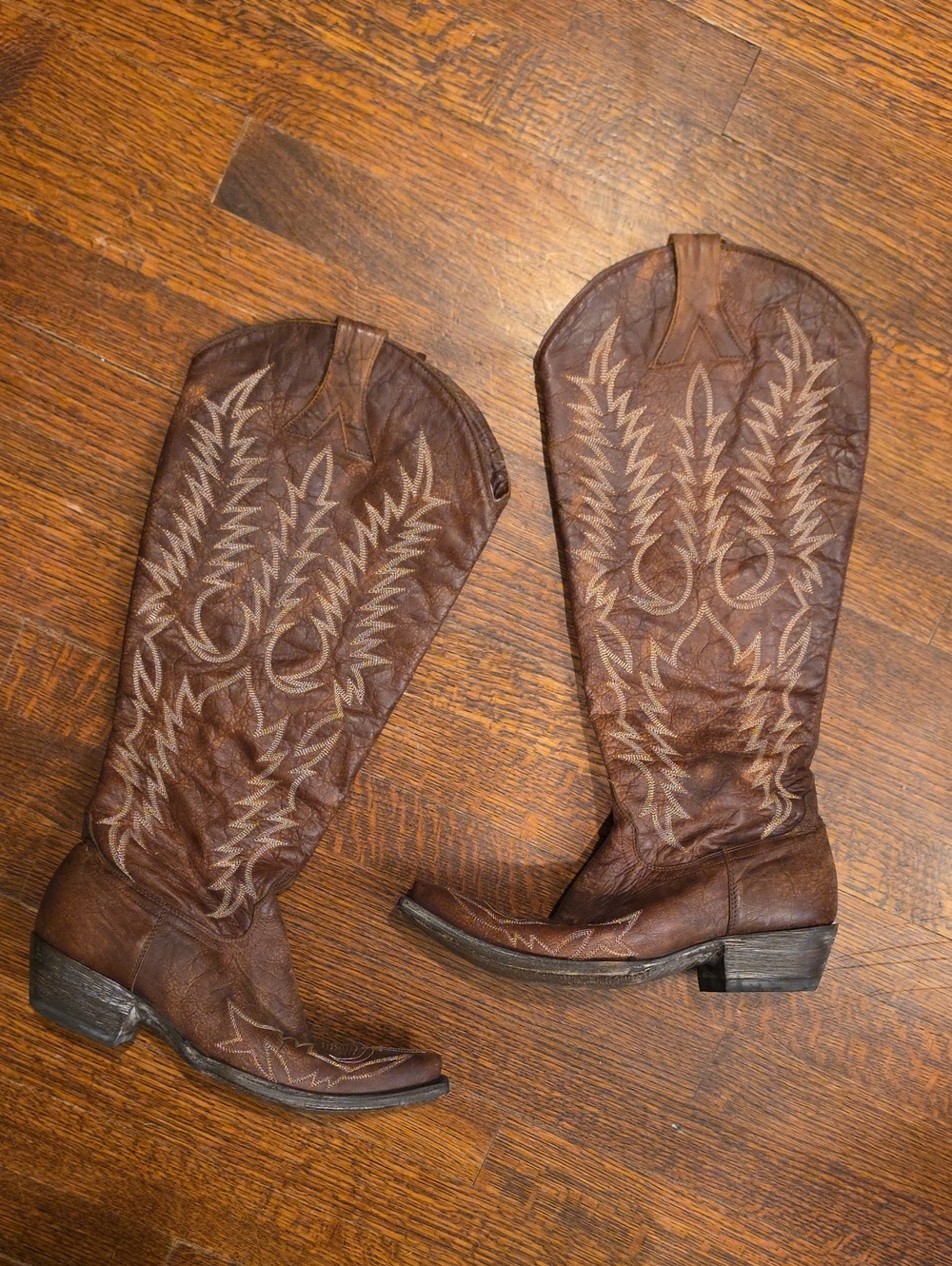 Old Gringo Women's Tall Wide Brown Leather Cowboy Boots Size 9B Distressed